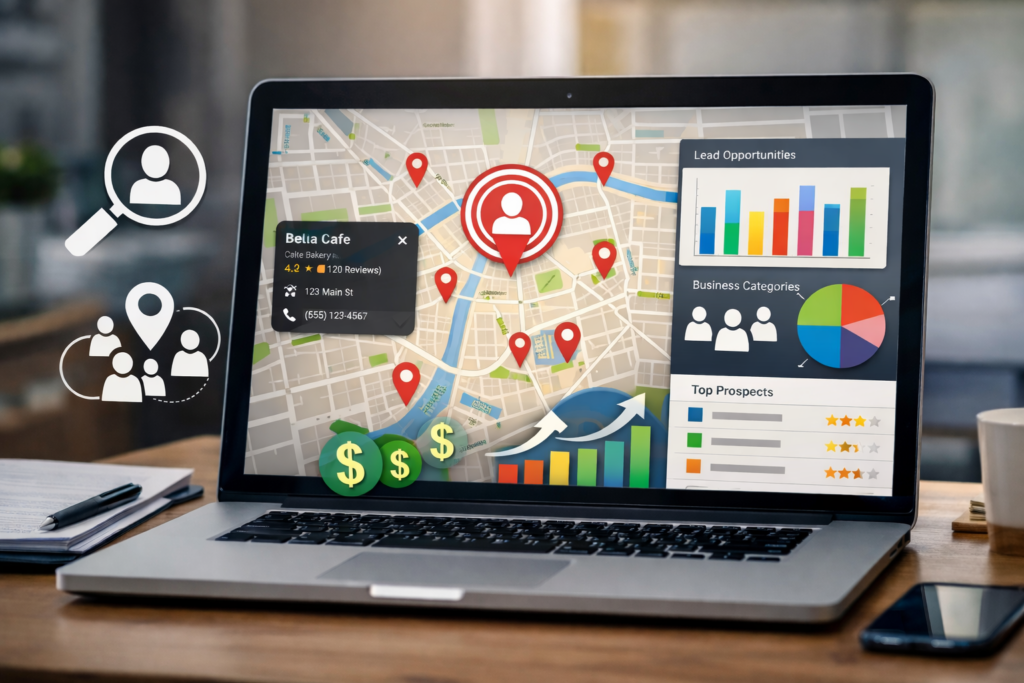 Google Maps data for lead generation showing business locations and market analysis